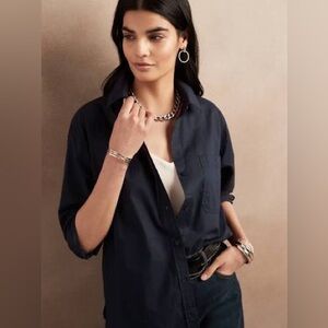 NWT Banana Republic Factory Black Oversized Cotton Shirt Size XXS Petite